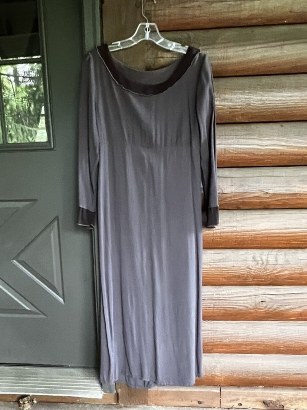 Vintage Basement Grey-on-Grey Long Sleeve Crepe Maxi Dress, Size S